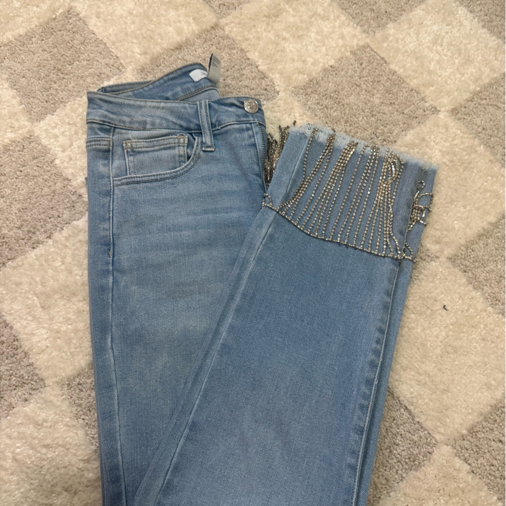 Forever 21 Light Blue Ankle Jeans with Fringe Chain Trim